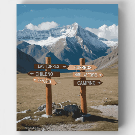 Patagonian Trail Signs Mountain Vista - Paint by Numbers Kit