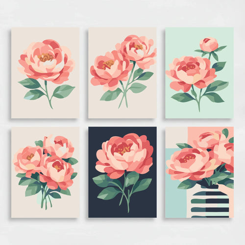 Peonies - Mini Paint by Numbers Set
