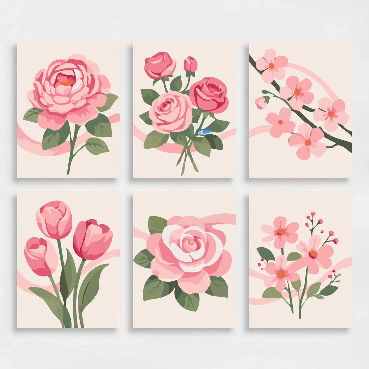 Pink Flowers - Mini Paint by Numbers Set