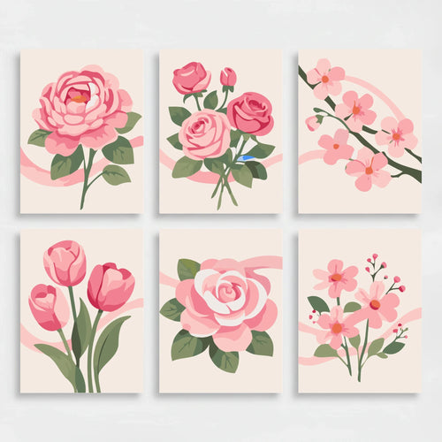 Pink Flowers - Mini Paint by Numbers Set