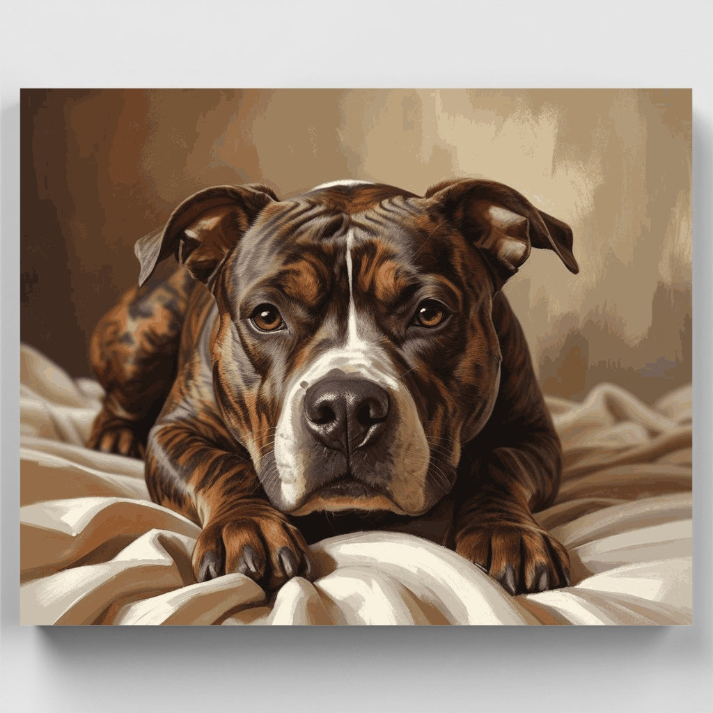 Kit de pintura por números - Pitbull descansando en la cama — Estándar