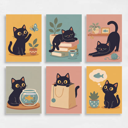 Playful Black Cats - Mini Paint by Numbers Set