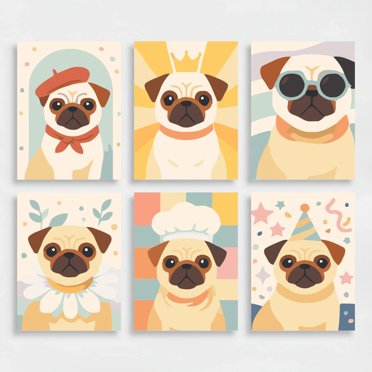 Pugs - Mini Paint by Numbers Set