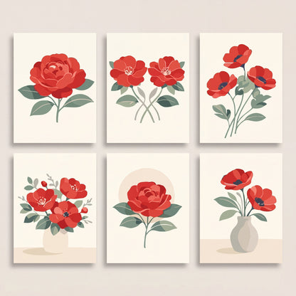 Red Flowers - Mini Paint by Numbers Set