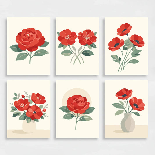 Red Flowers - Mini Paint by Numbers Set