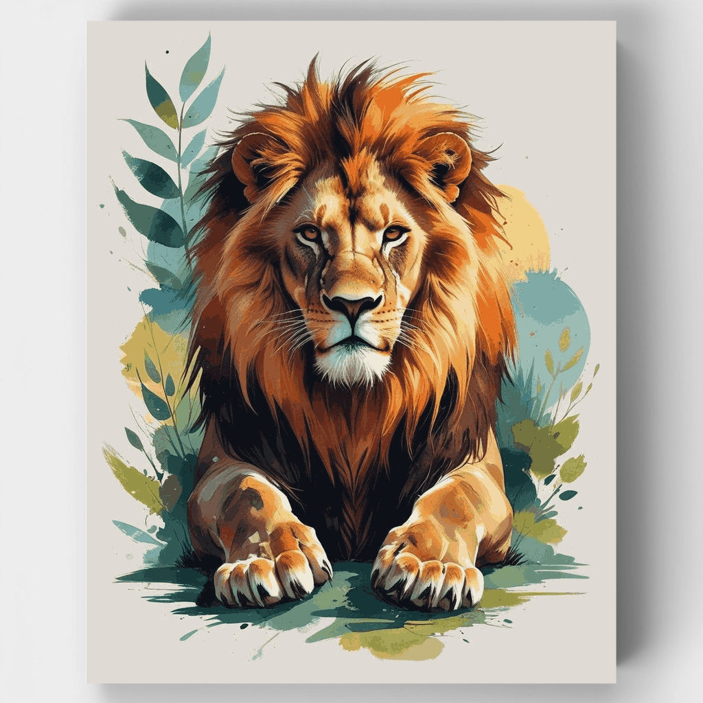 Regal Lion Resting in Foliage - Paint by Numbers Kit