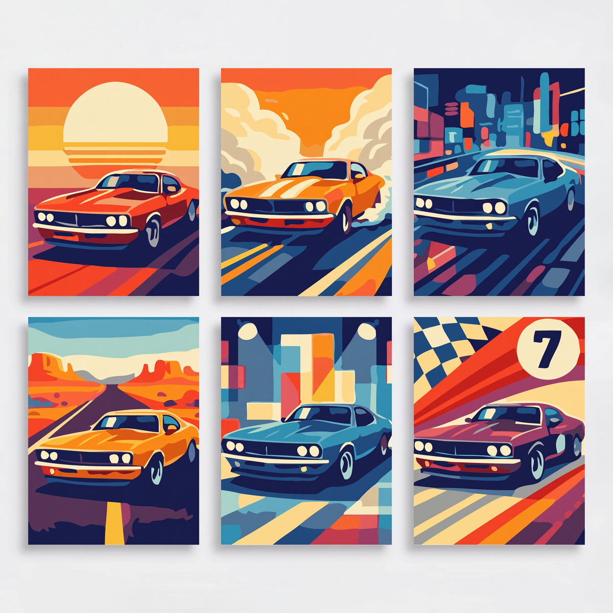 Retro Muscle Cars - Mini Paint by Numbers Set