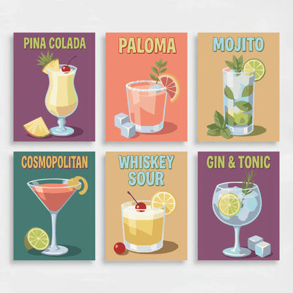 Retro Cocktail Poster Set - Mini Paint by Numbers Set