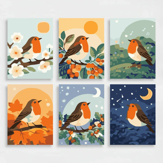 Robins Through the Seasons - Mini Paint by Numbers Set