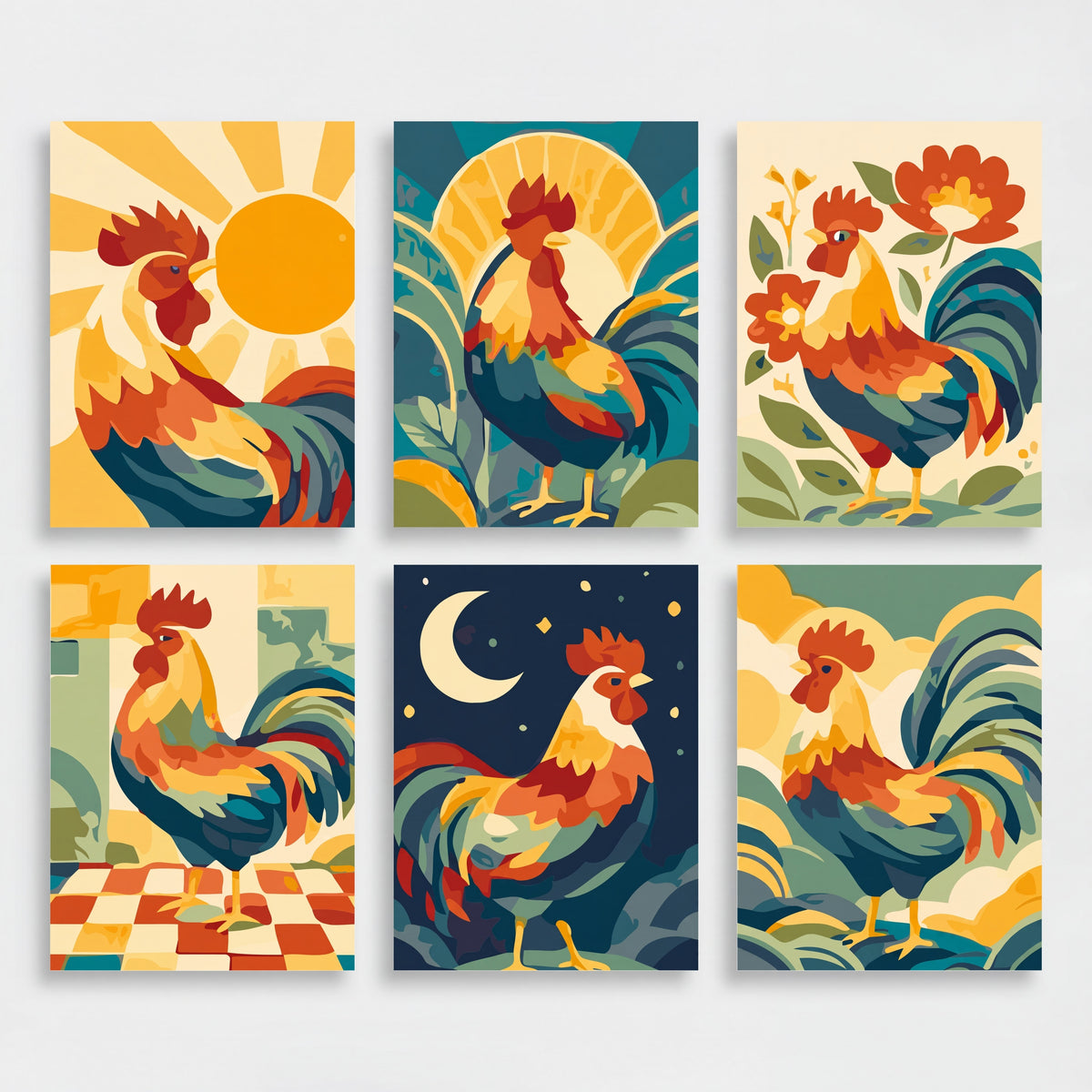 Sunrise Roosters - Mini Paint by Numbers Set