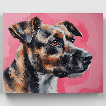 Tricolor Dog Portrait on Pink - Paint by Numbers Kit