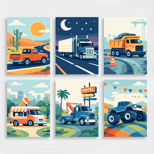 Trucks on the Road - Mini Paint by Numbers Set