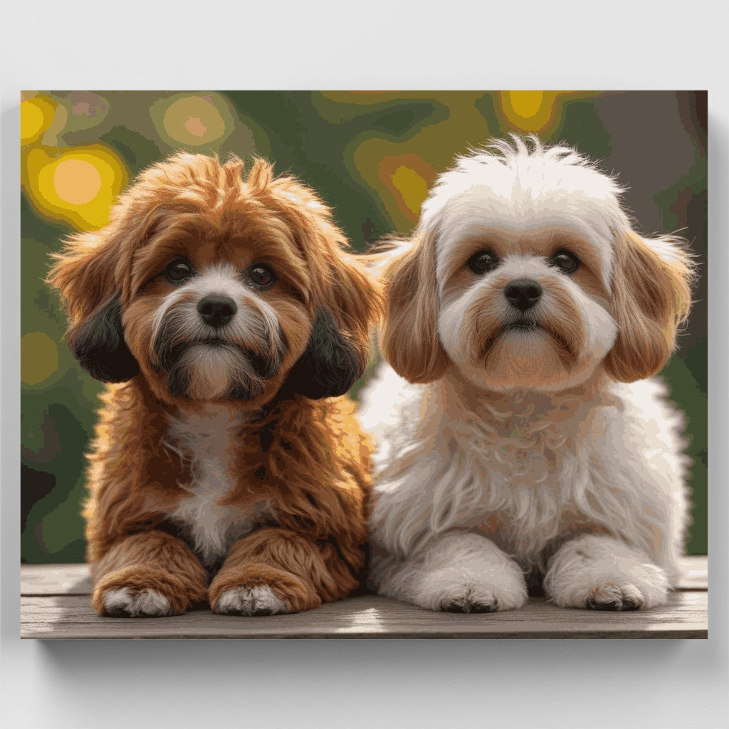 Dos adorables perros Cavapoo - Kit de pintura por números — Estándar