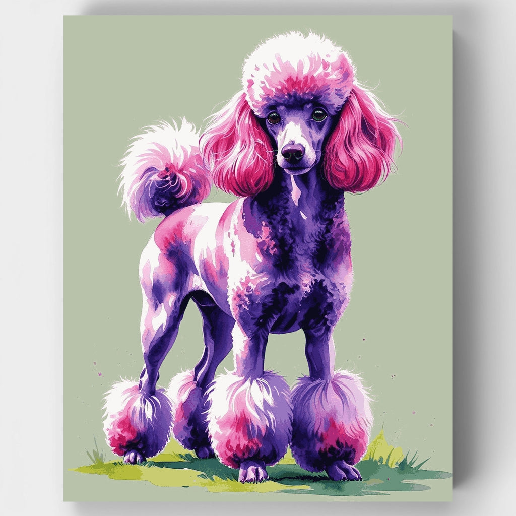Kit de pintura por números: Caniche vibrante en morado y rosa — Estándar