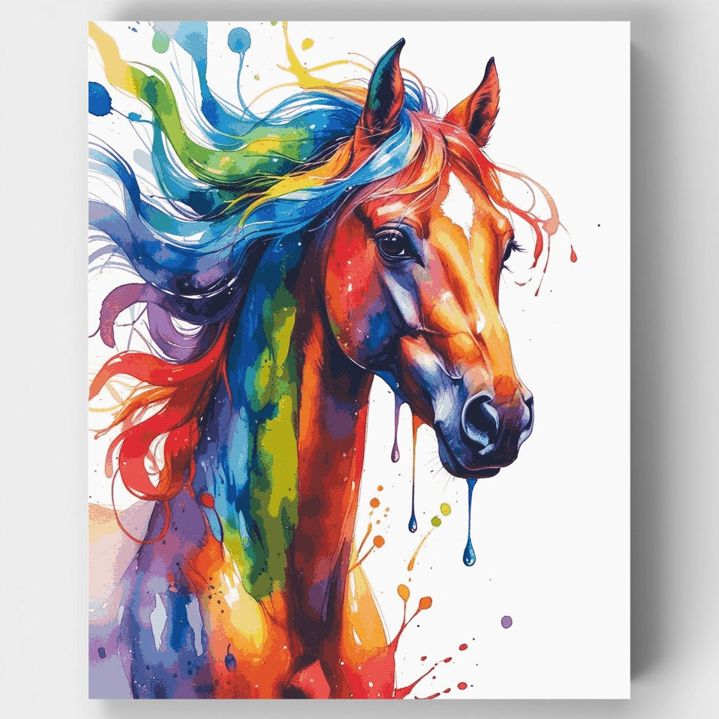 Kit de pintura por números: Caballo de acuarela vibrante con crin al viento — Estándar