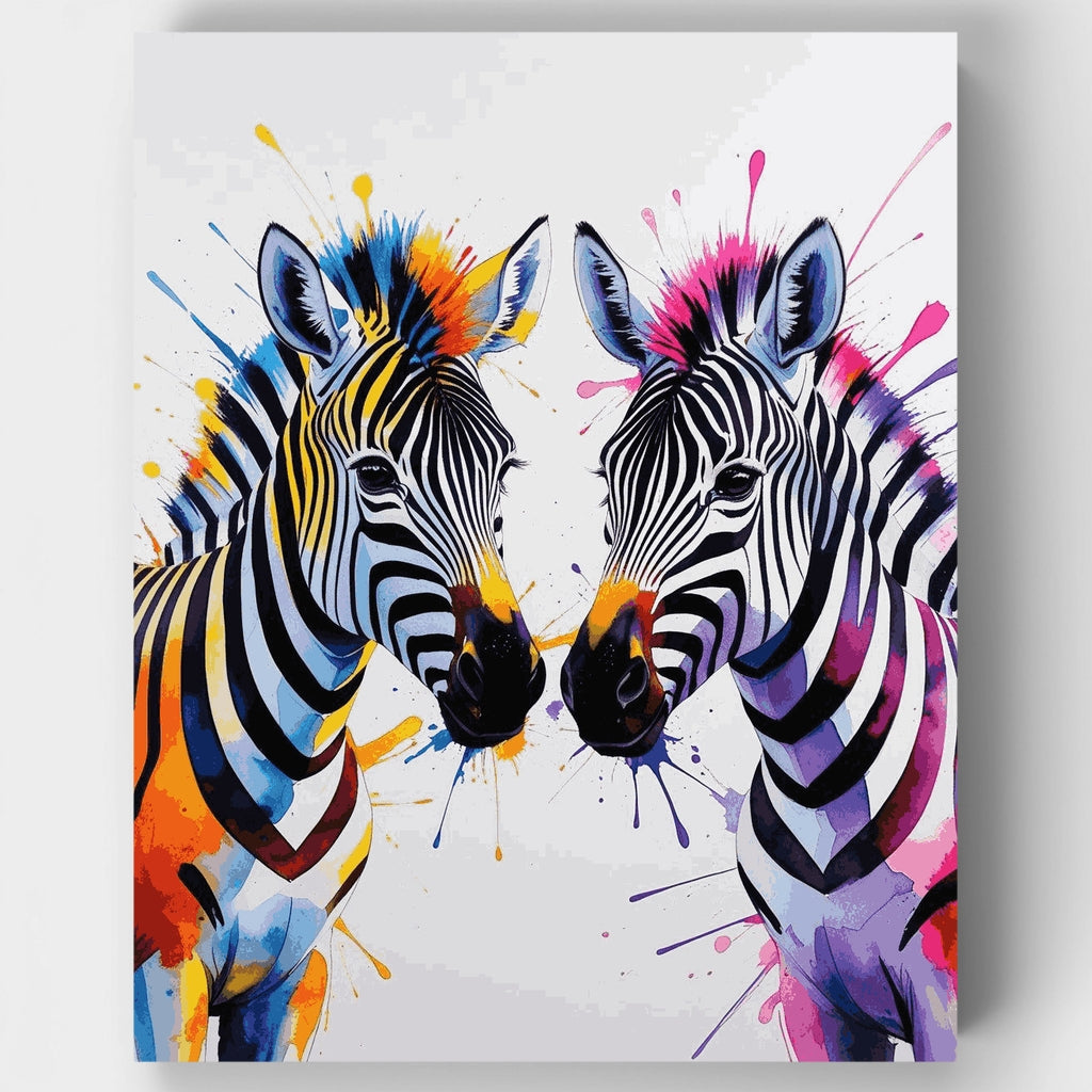 Vibrant Zebra Pair with Paint Splashes - Paint by Numbers Kit