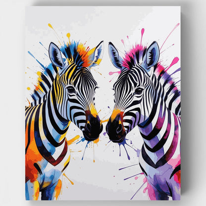 Vibrant Zebra Pair with Paint Splashes - Paint by Numbers Kit
