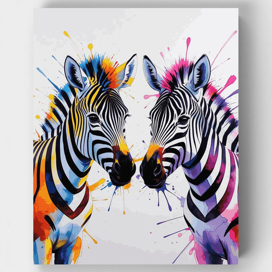 Vibrant Zebra Pair with Paint Splashes - Paint by Numbers Kit