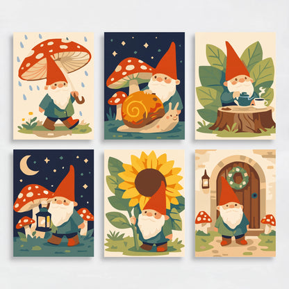 Whimsical Garden Gnomes - Mini Paint by Numbers Set