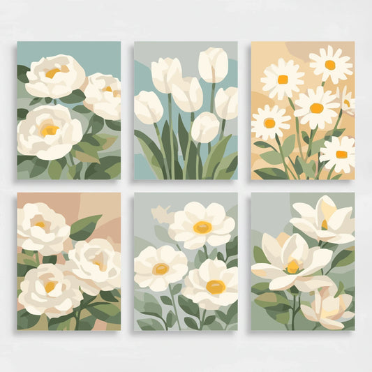 White Flowers - Mini Paint by Numbers Set