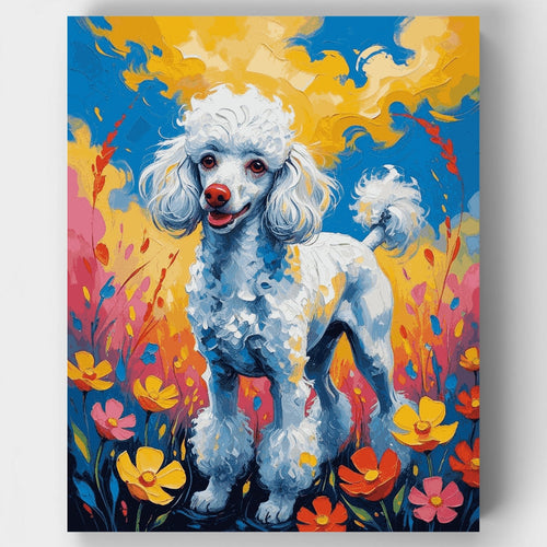White Poodle in Wildflower Meadow - Paint by Numbers Kit