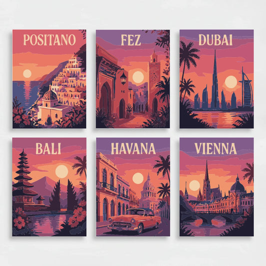World Sunset Skylines - Mini Paint by Numbers Set