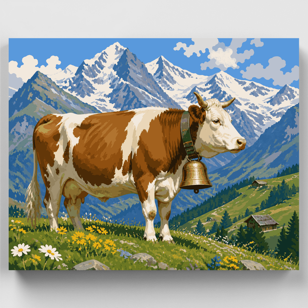 Vaca alpina con cencerro de bronce - Kit de pintura por números — Estándar