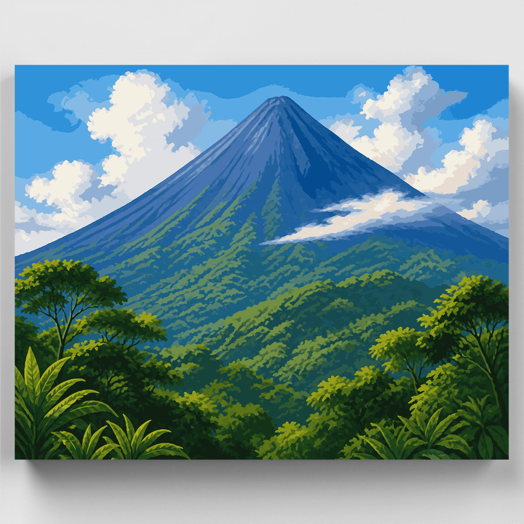 Kit de pintura por números - Amanecer con niebla en el Volcán Arenal — Estándar