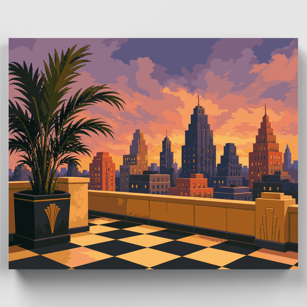 Art Deco City Skyline at Sunset - Paint by Numbers Kit