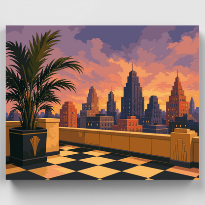 Art Deco City Skyline at Sunset - Paint by Numbers Kit