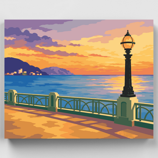 Art Deco Seaside Promenade at Sunset - Paint by Numbers Kit