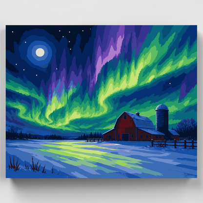 Aurora Over the Barn - Paint by Numbers Kit