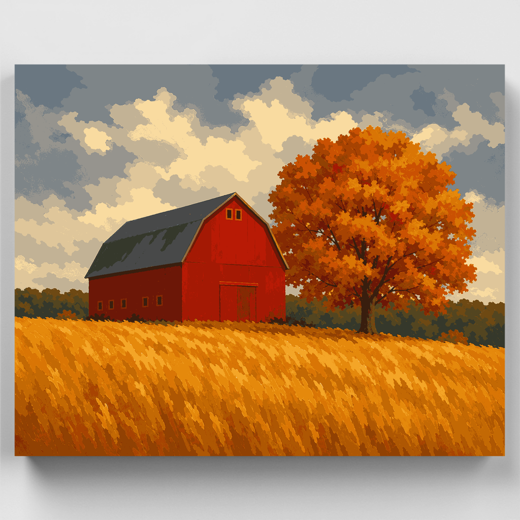 Autumn Barn in Golden Fields - Paint by Numbers Kit