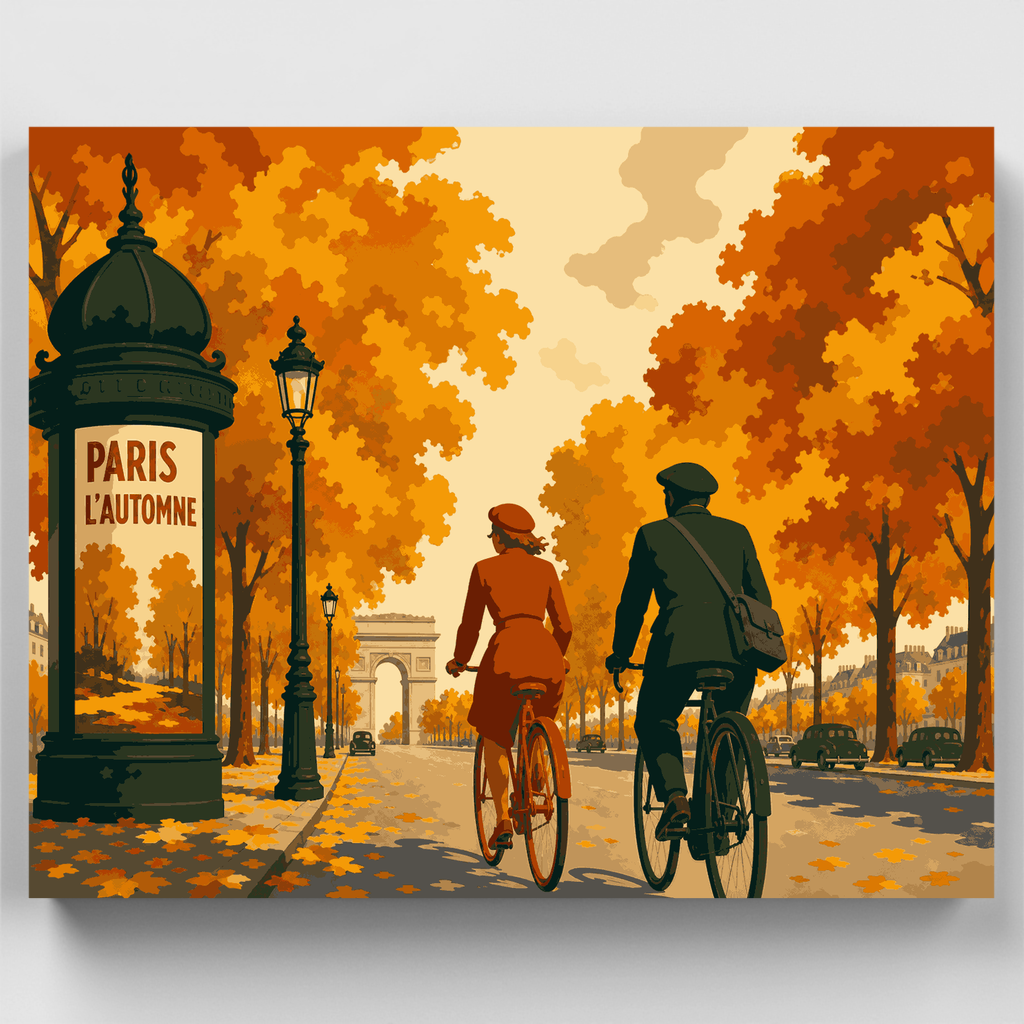 Autumn Cyclists Paris - Paint by Numbers Kit