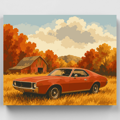 Autumn Muscle Car by the Barn - Paint by Numbers Kit