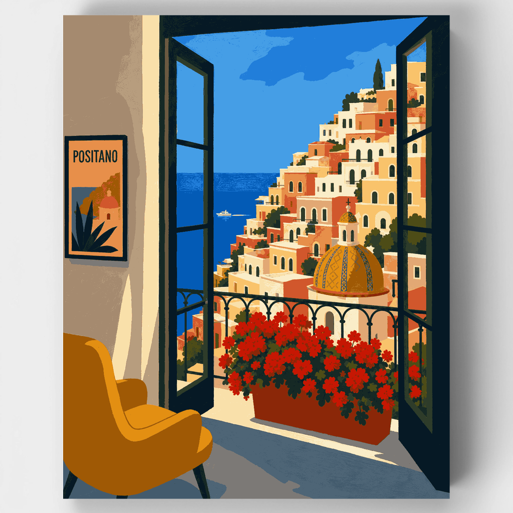 Vista del balcón en Positano - Kit de pintura por números — Estándar
