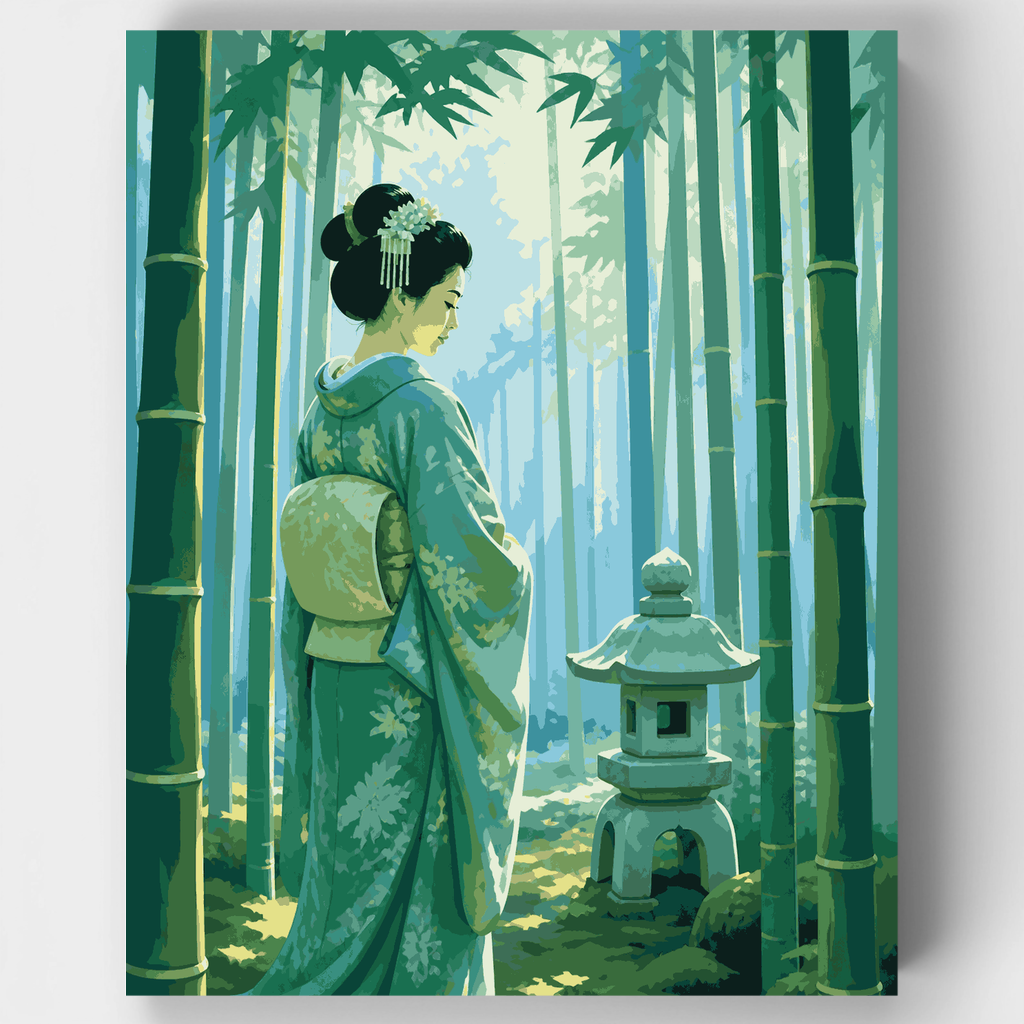 Kit de pintura por números: Geisha en el bosque de bambú — Estándar
