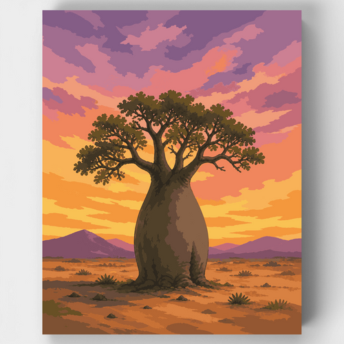Baobab Sunset Silhouette - Paint by Numbers Kit