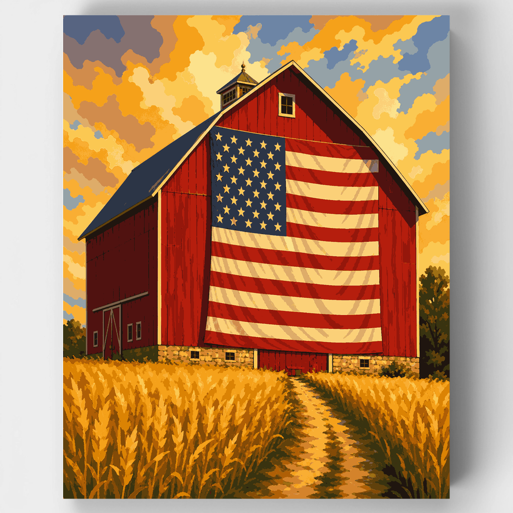 Bandera de granero en la cosecha - Kit de pintura por números — Estándar