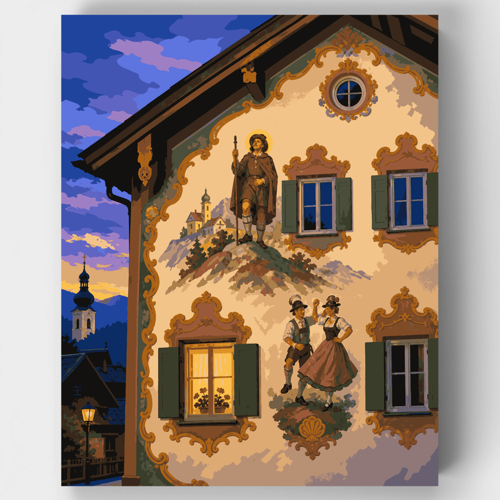 Fachada al atardecer en Baviera - Kit de pintura por números — Estándar