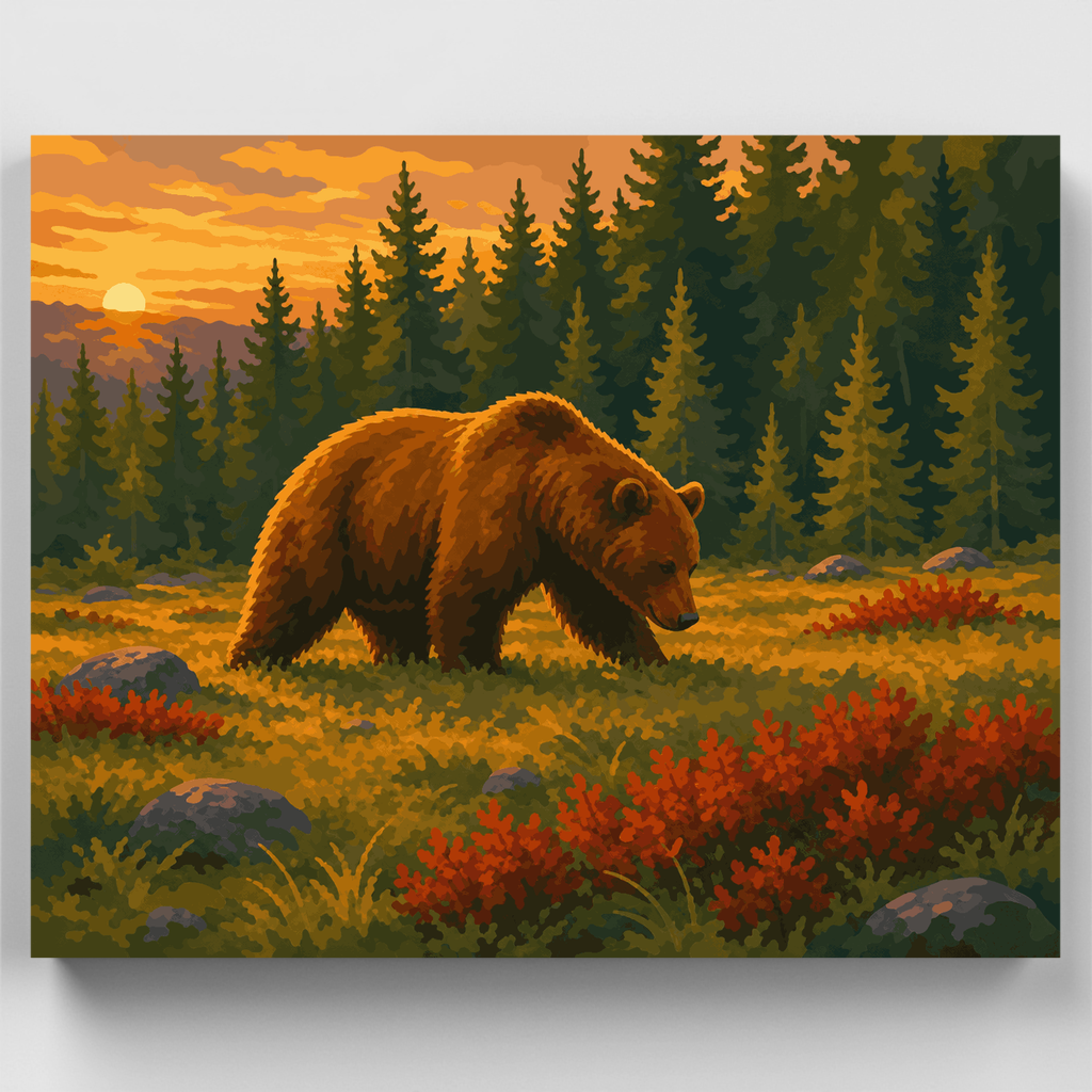 Oso del Bosque Bávaro al atardecer - Kit de pintura por números — Estándar