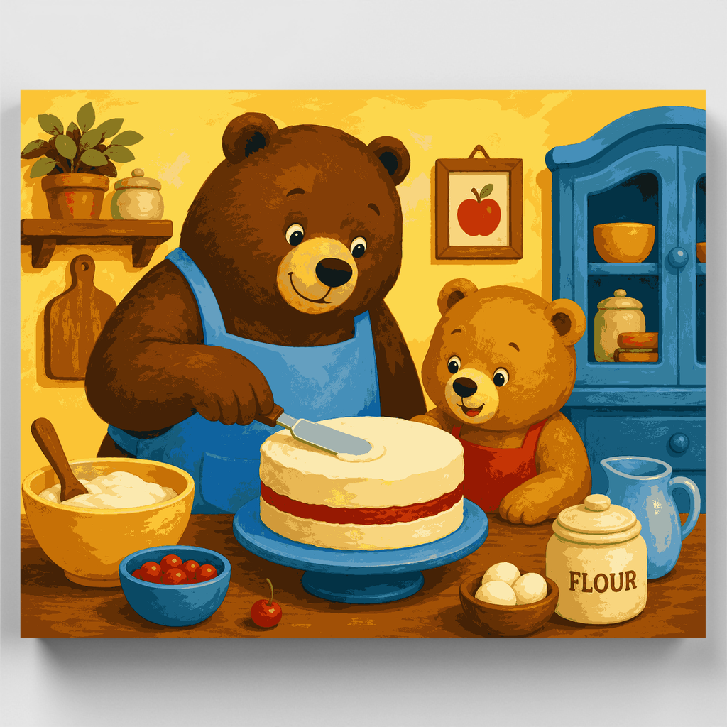 Osos horneando un pastel juntos - Kit de pintura por números — Estándar
