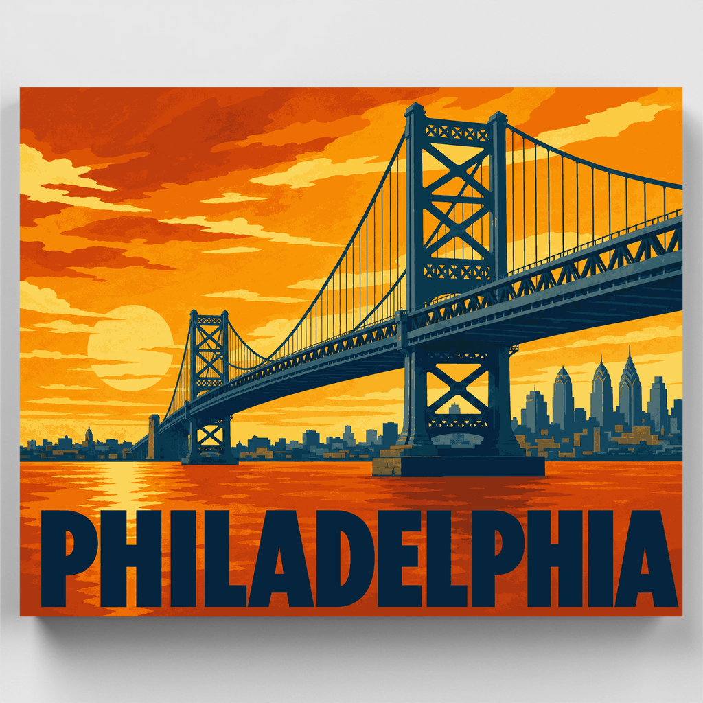 Ben Franklin Bridge Sunset - Paint by Numbers Kit