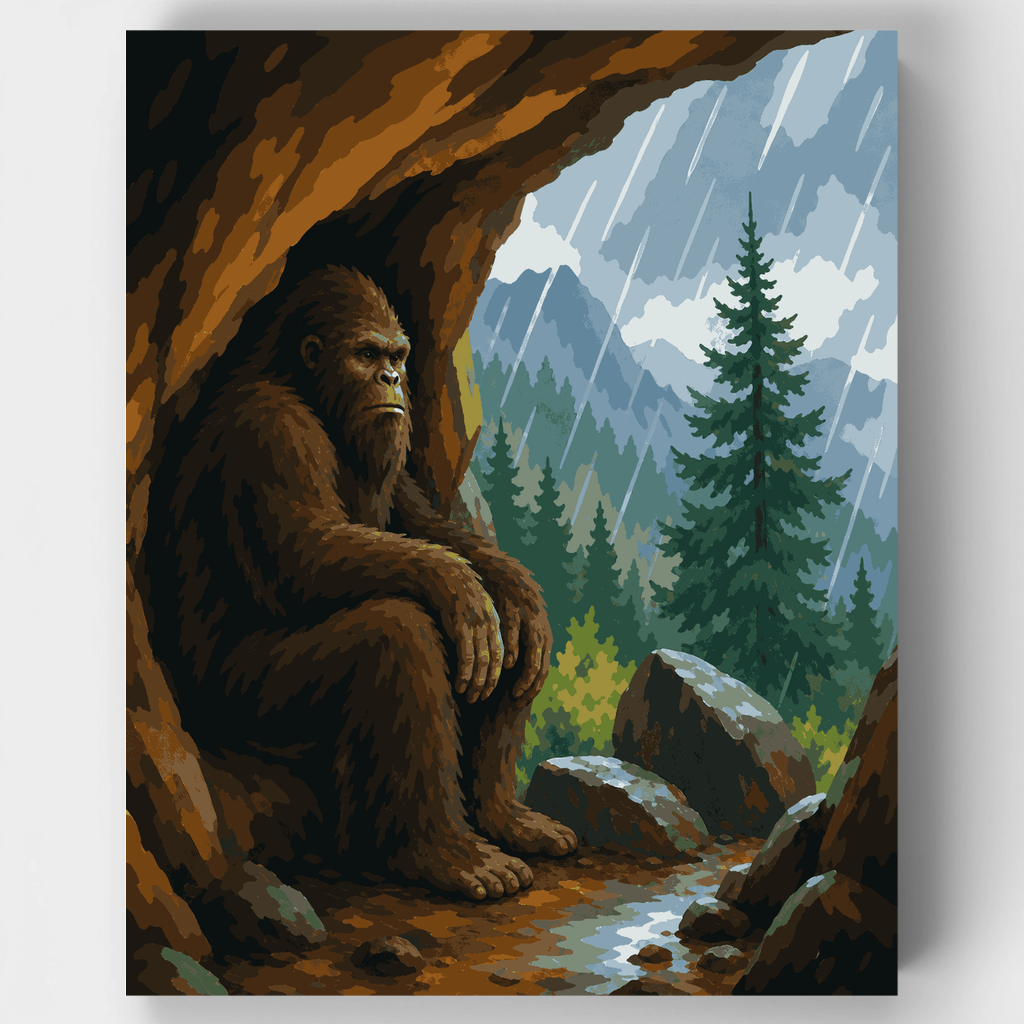 Cueva lluviosa de Pie Grande - Kit de pintura por números — Estándar