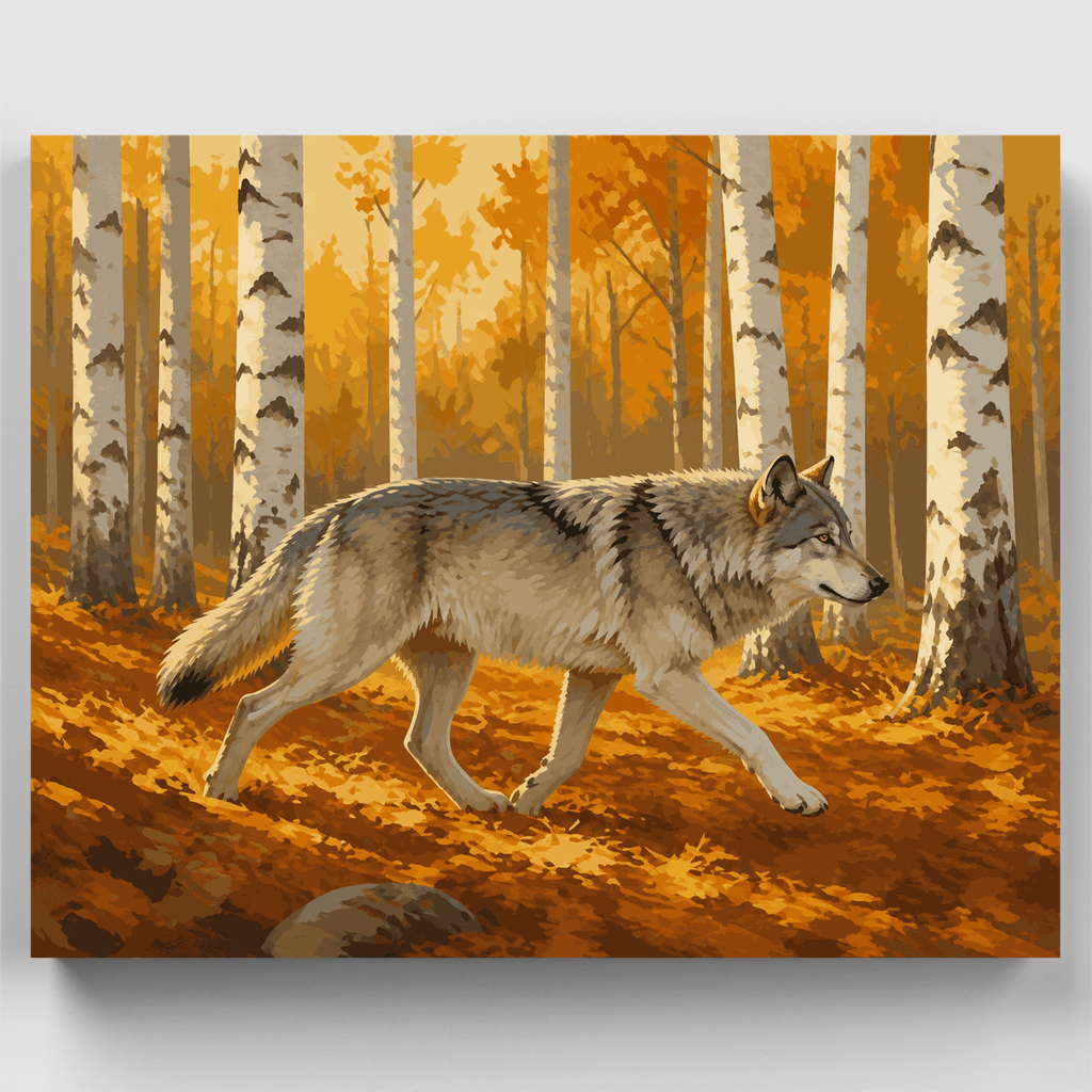Kit de pintura por números - Lobo en el bosque de abedules — Estándar