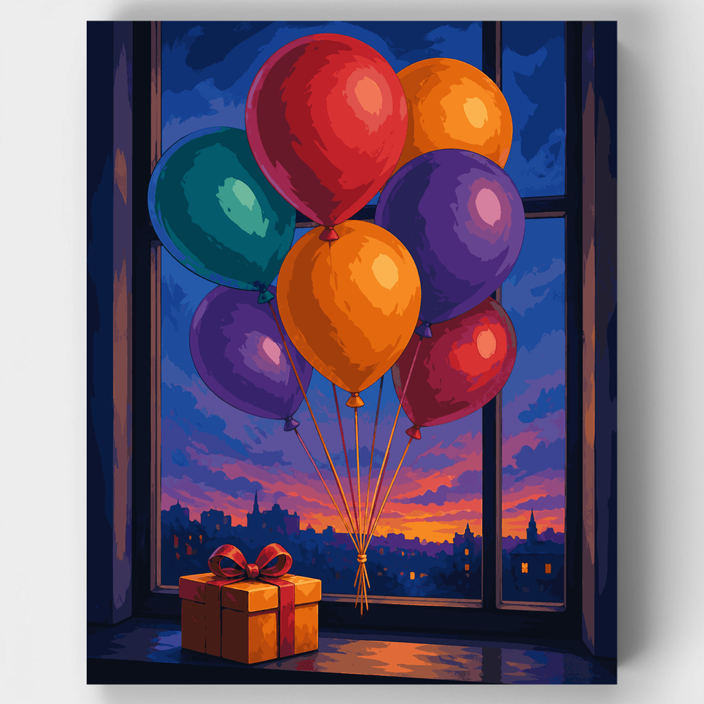 Globos de cumpleaños al atardecer - Kit de pintura por números — Estándar