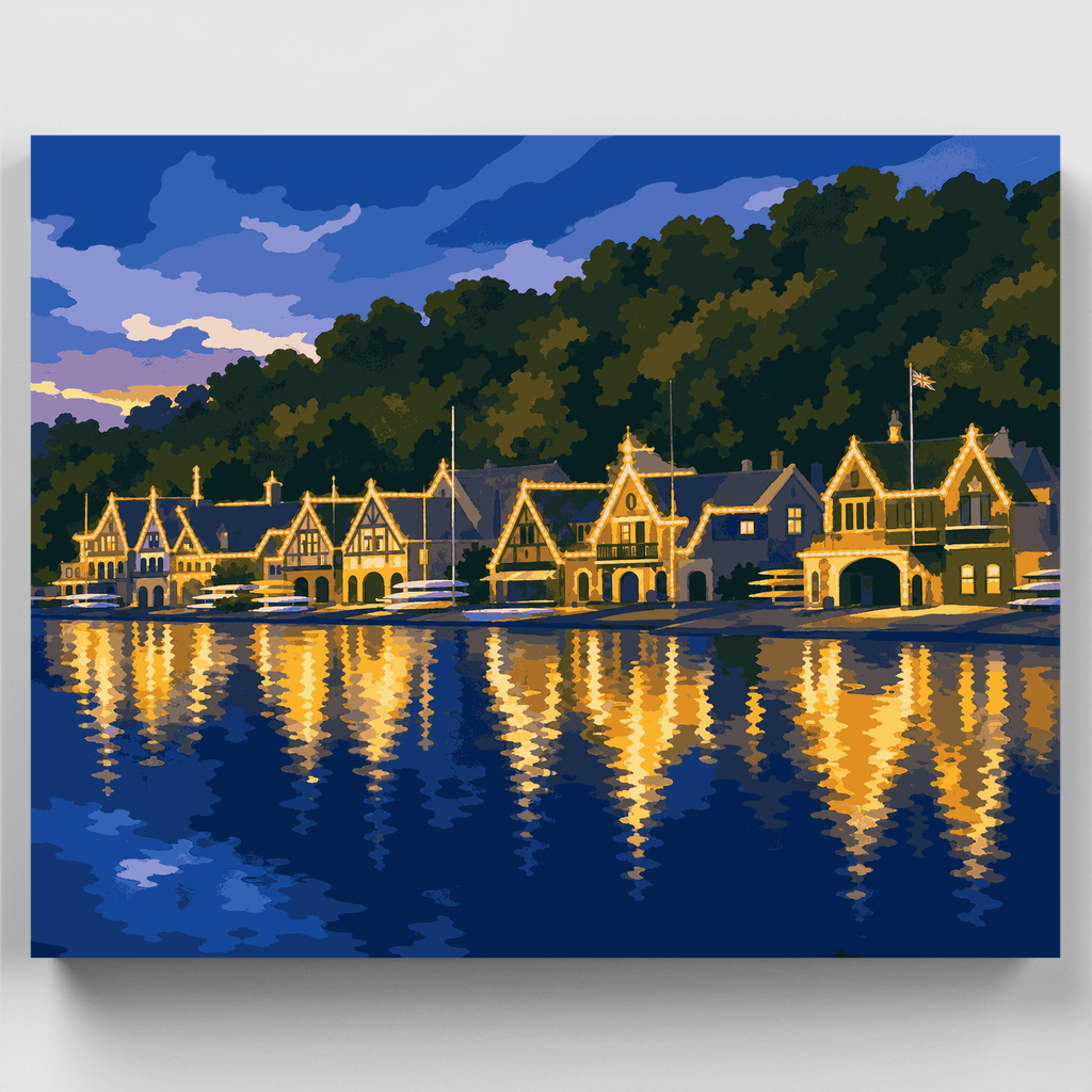 Boathouse Row en la hora azul - Kit de pintura por números — Estándar