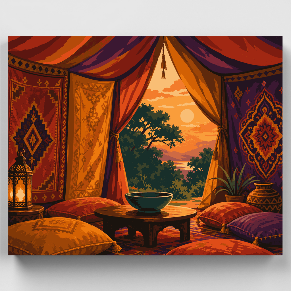Kit de pintura por números - Atardecer en tienda bohemia — Estándar