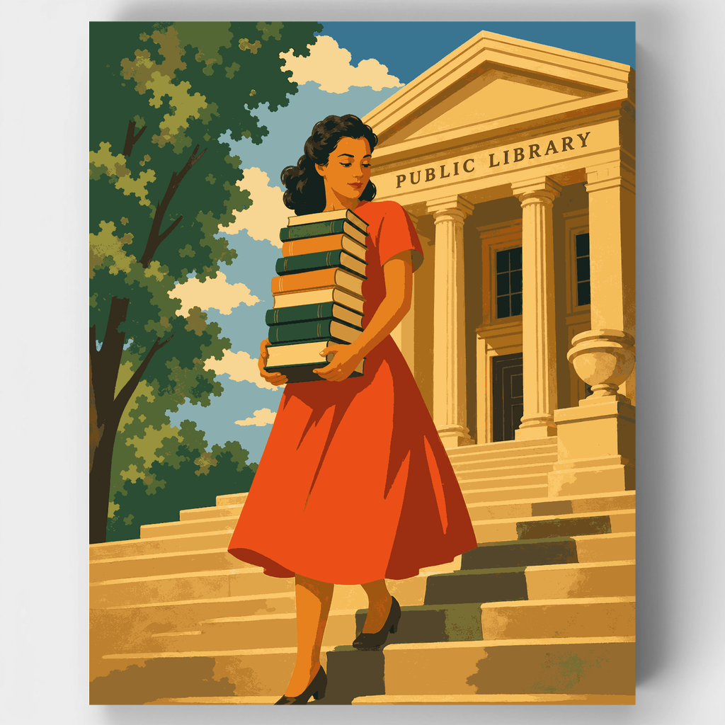 Gusano de biblioteca en las escaleras - Kit de pintura por números — Estándar