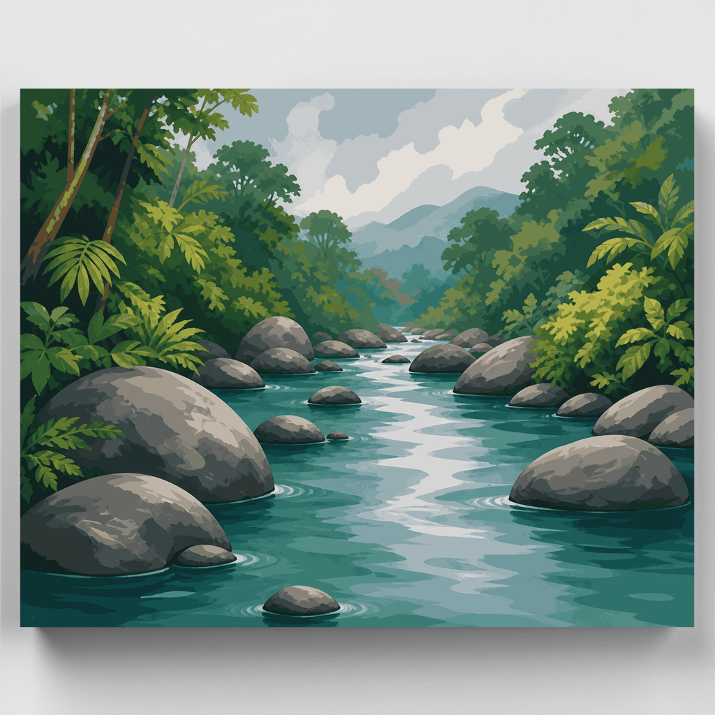 Arroyo en la selva tropical con rocas - Kit de pintura por números — Estándar